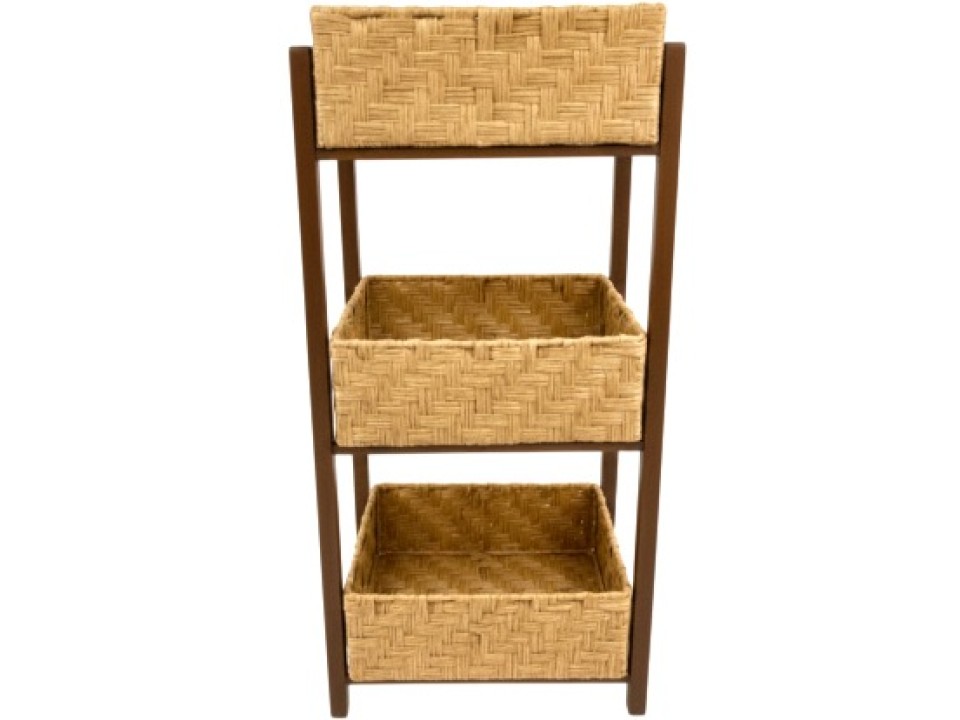Curated 3-Tier Espresso Wood Frame Organizer with PE Twill-Weaving Baskets